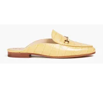 Linnie embellished croc-effect leather slippers - Yellow