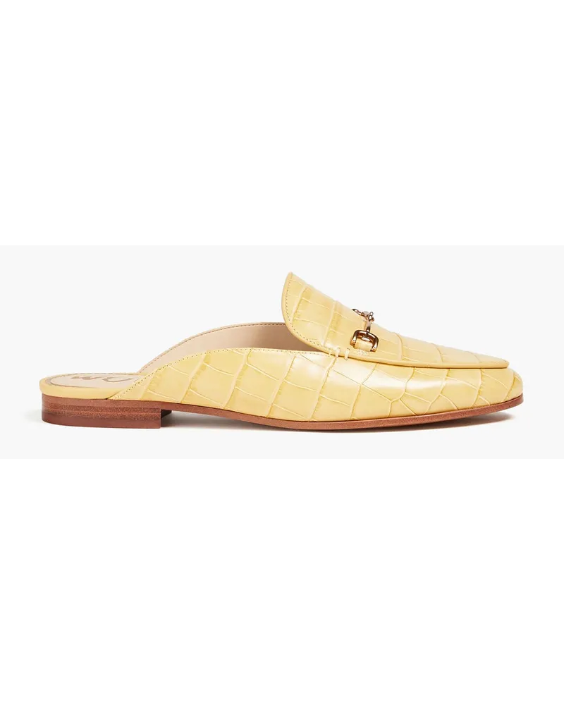 Sam Edelman Linnie embellished croc-effect leather slippers - Yellow Yellow