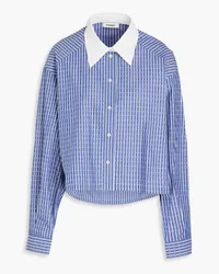 Sandro Crystal-embellished striped cotton-poplin shirt - Blue Blue