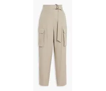 Belted wool and cotton-blend twill tapered pants - Neutral
