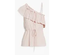 RED Valentino Asymmetric ruffled crepe top - Pink Pink