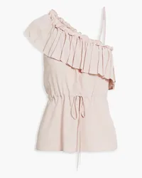 RED Valentino Asymmetric ruffled crepe top - Pink Pink