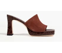 Beliz croc-effect leather and suede mules - Brown