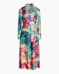 RED Valentino Printed silk-twill midi shirt dress - Blue Blue