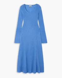 Ganni Ribbed brushed mohair-blend midi dress - Blue Blue