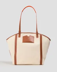 Ganni Faux leather-trimmed canvas tote - White White