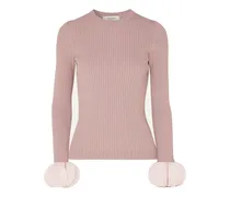 Garavani - Silk georgette-trimmed ribbed stretch-knit sweater - Pink
