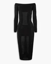 Balmain Off-the-shoulder ribbed-knit midi dress - Black Black