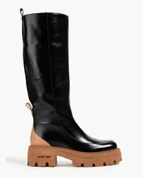 Sergio Rossi Two-tone glossed-leather knee boots - Black Black