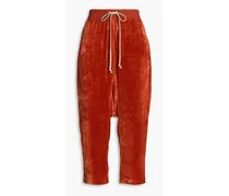 Cropped cotton-velvet tapered pants - Orange