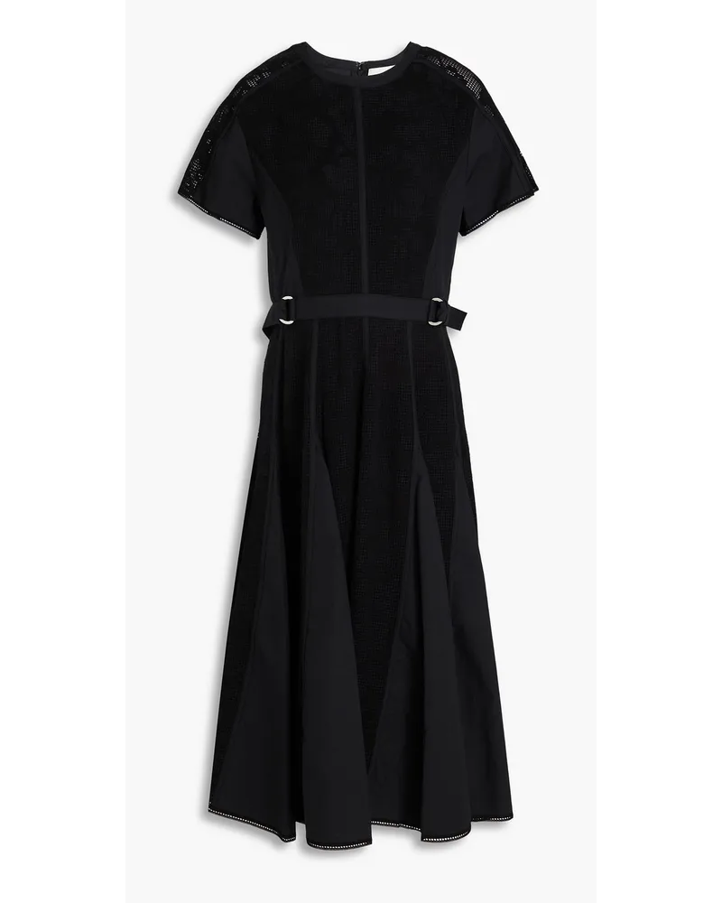 3.1 phillip lim Belted lace-paneled poplin midi dress - Black Black