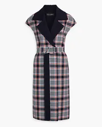 Oscar de la Renta Belted checked wool-blend jacquard coat - Blue Blue