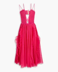 Zuhair Murad Crocheted lace-trimmed ruffled organza midi dress - Pink Pink