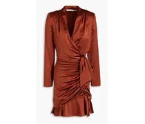 Agatha wrap-effect ruched silk-blend satin mini dress - Red