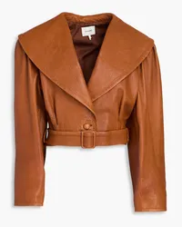 Frame Denim Cropped pebbled-leather jacket - Brown Brown