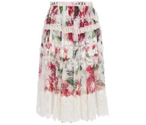 Guipure lace-trimmed floral-print silk-blend georgette skirt - White