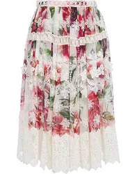 Dolce & Gabbana Guipure lace-trimmed floral-print silk-blend georgette skirt - White White