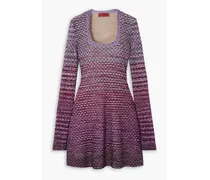 Embellished crochet-knit mini dress - Purple