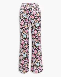 Ganni Floral-print satin pajama pants - Black Black