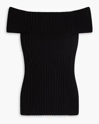 Ganni Off-the-shoulder ribbed-knit top - Black Black