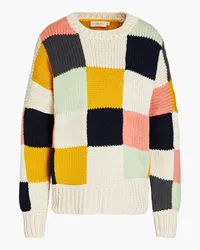 Tory Burch Patchwork-effect alpaca-blend sweater - White White