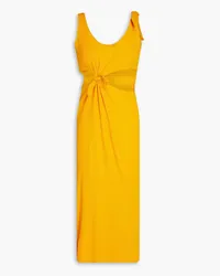 Sandro Knotted cutout ribbed jersey midi dress - Yellow Yellow