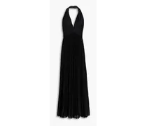 Metallic plissé-woven gown - Black