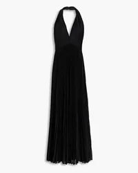 Halston Metallic plissé-woven gown - Black Black