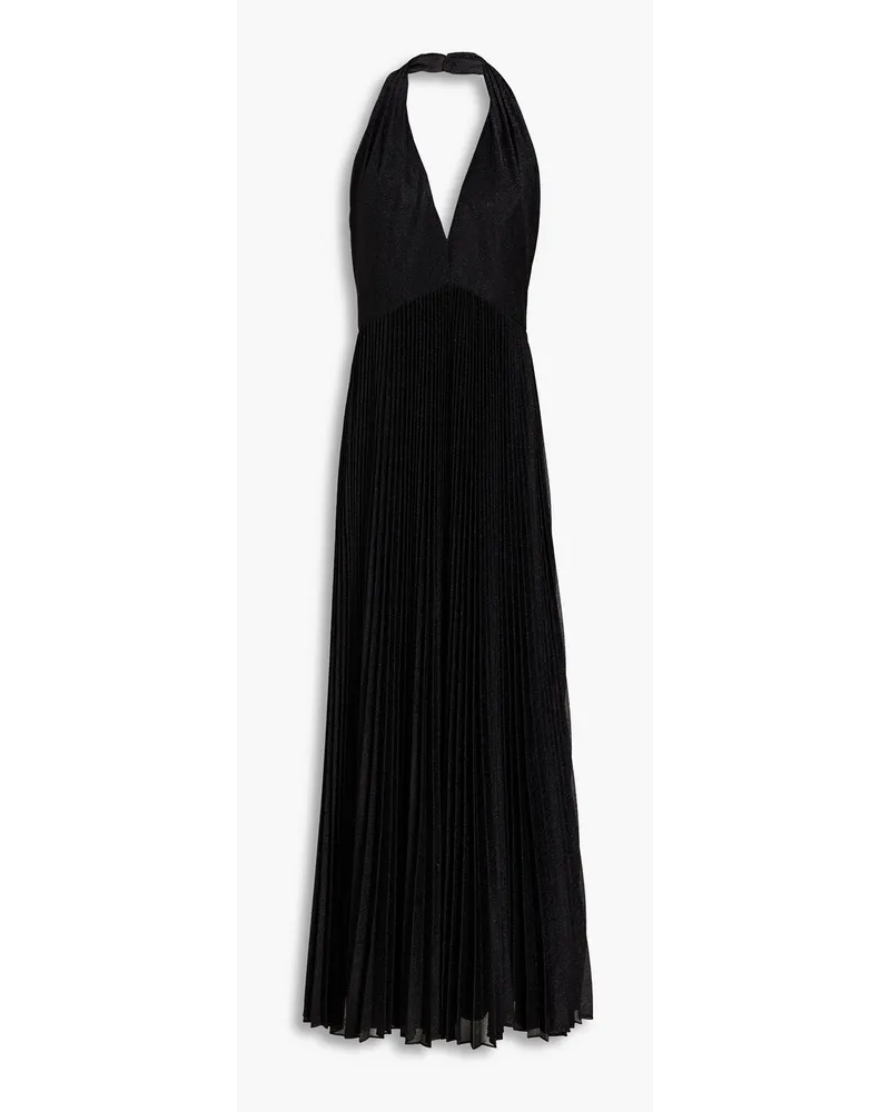 Halston Metallic plissé-woven gown - Black Black