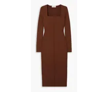 Paneled ribbed-knit midi dress - Brown
