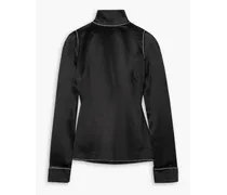 Tie-detailed crystal-embellished silk-satin blouse - Black