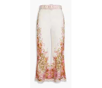 Floral-print linen kick-flare pants - Pink