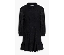 Kylan pleated broderie anglaise cotton mini shirt dress - Black