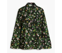 Summer floral-print textured-crepe shirt - Black