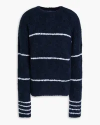 Giorgio Armani Striped bouclé-knit cashmere and silk-blend sweater - Blue Blue