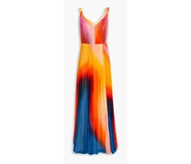 Stacia printed plissé-crepon gown - Orange