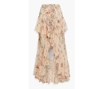 Embellished ruffled floral-print silk-georgette maxi skirt - Neutral