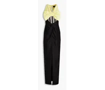Bow-embellished linen-blend gown - Yellow