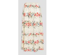 Floral-print silk crepe de chine midi skirt - White