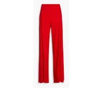 Pleated stretch-wool crepe wide-leg pants - Red