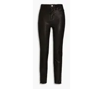 Le Sylvie crinkled leather slim-leg pants - Black