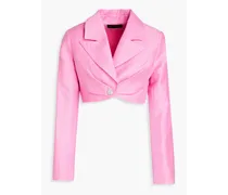 Cropped crystal-embellished linen-blend jacket - Pink