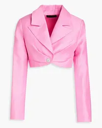 RASARIO Cropped crystal-embellished linen-blend jacket - Pink Pink