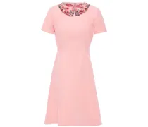 Embellished tulle-trimmed wool and silk-blend crepe mini dress - Pink