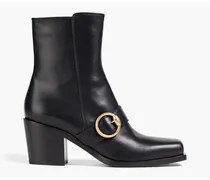 Buckle-embellished leather ankle boots - Black