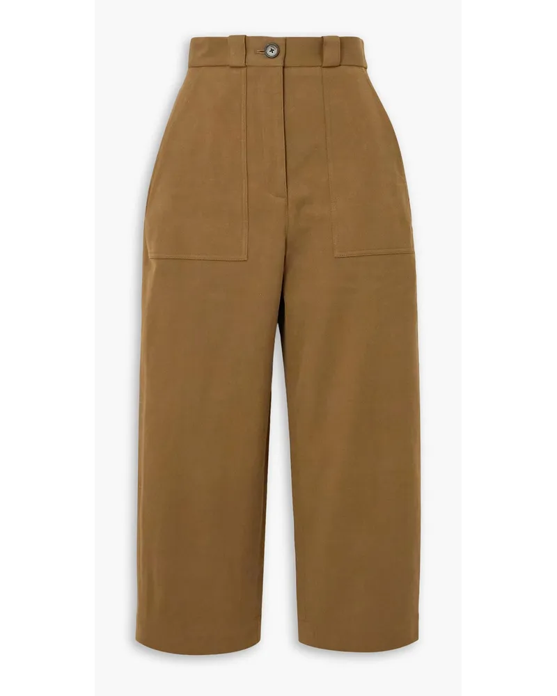 KHAITE Hewey cropped cotton-blend straight-leg pants - Brown Brown