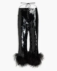 Magda Butrym Feather-trimmed sequined tulle straight-leg pants - Black Black