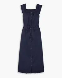 DÔEN Saison broderie anglaise-trimmed organic cotton-poplin midi dress - Blue Blue