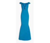 Perna ruffle-trimmed scuba gown - Blue