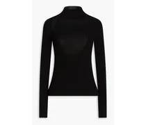 Open-knit ribbed-knit turtleneck sweater - Black
